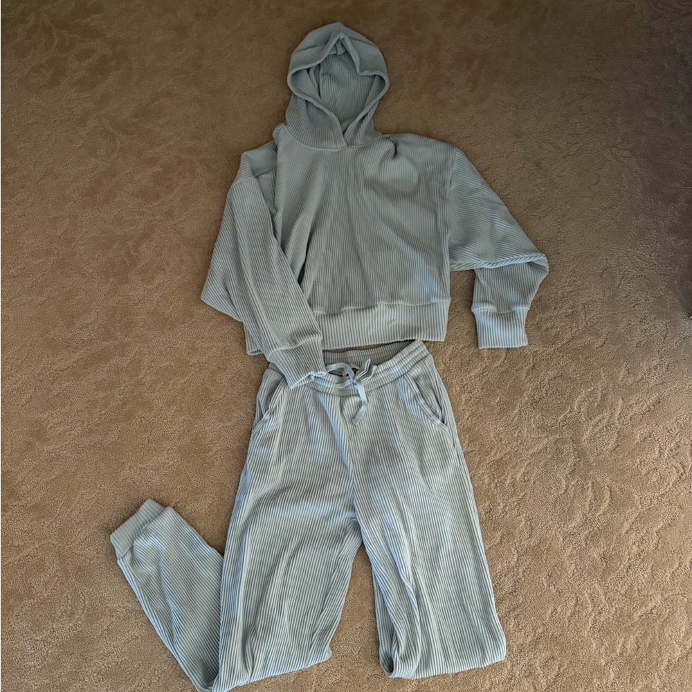 Cozy Ribbed Hoodie & Jogger Set in Light Sage